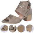 thumbnail image 3 of Modisza Women's Zipper Booties Chunky Heel Ankle Boots Buckles Sandals Hollow Out Breathable Summer Walking Shoes Brown 8.5, 3 of 5