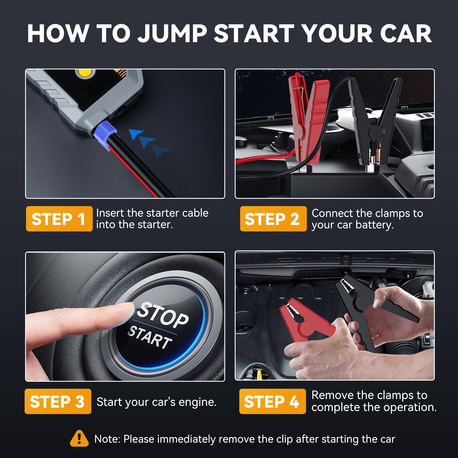 BIUBLE 4500A  Car Jump Starter with LED Flashlight, 12V Battery Booster Charger For Gas And Diesel Engines