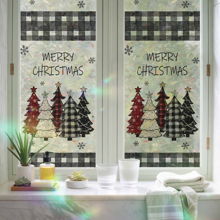 Black White Check Christmas Trees Window Privacy Film,Heat Control Sun ...