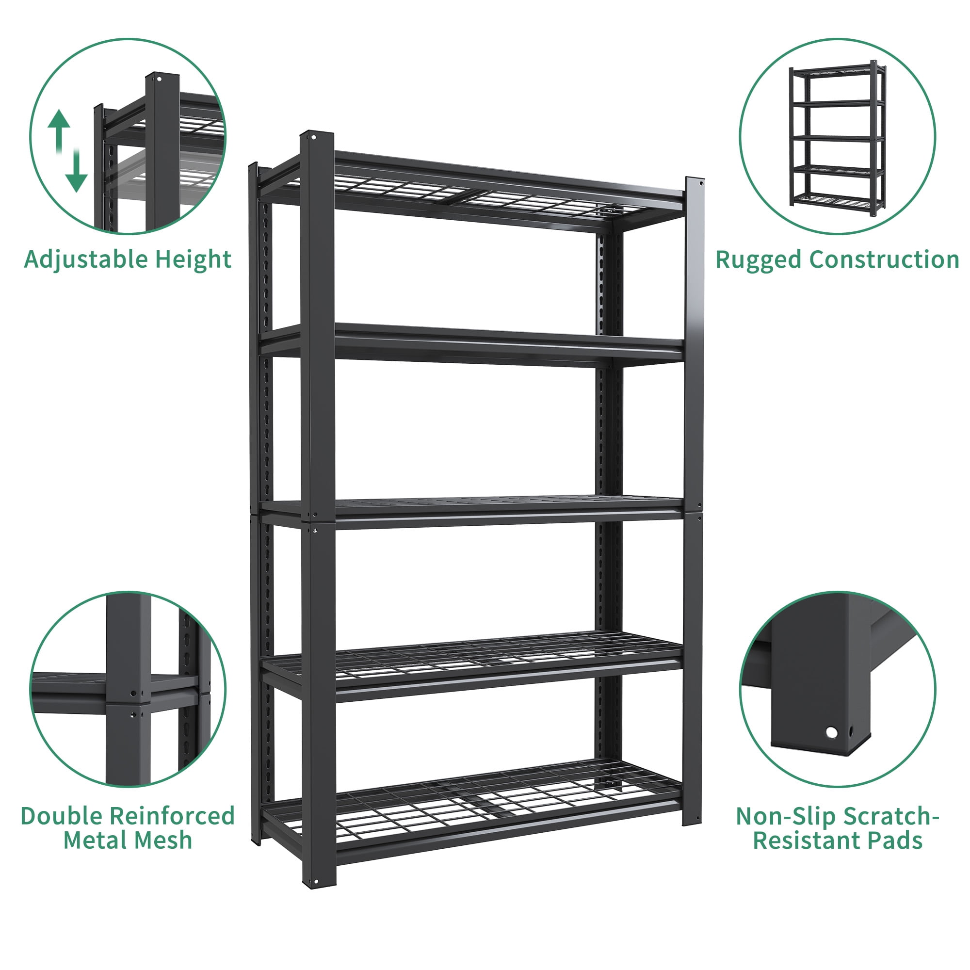 Xiweot 5-Tier Heavy Duty Metal Storage Shelving,2000lbs Capacity Adjustable Industrial Metal Shelving Unit,Freestanding Storage Rack for Garages,Warehouses,Warehouses,35.4"W x 15.7"D x 72"H