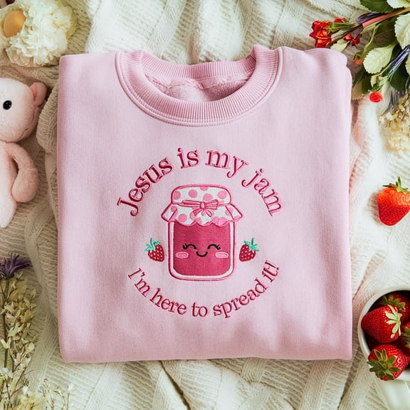 Jesus Is My Jam Embroidered Kid Sweatshirt - Bible Verse Toddler Shirt, Christian Kid Sweatshirt, Faith Shirt for Children