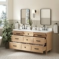 thumbnail image 3 of Ariel Monroe 66 Inch Double Rectangular Sink Bathroom Vanity With Carrara White Quartz Countertop 1.5 inch Edge In Oak, 3 of 7