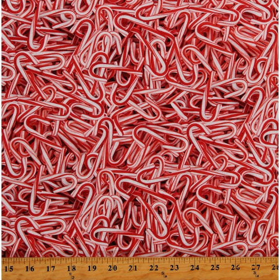 Cotton Candy Canes Christmas Food Seasonal Winter Holiday Candy Cane Packed Red Cotton Fabric Print by the Yard (HOLIDAY-CD2962-RED)