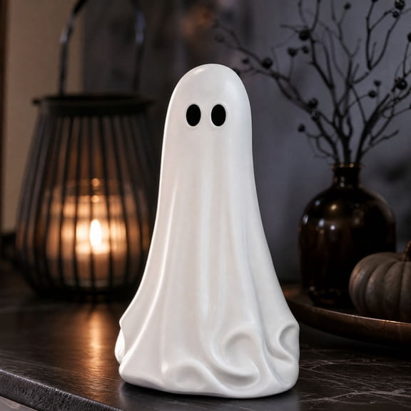 Texas Large Ghost Tabletop Decoration , 7.87in Matte White Resin Standing Ghost Tabletop Figurine, Gentle Whimsical Autumn Halloween Indoor Shelf & Mantel Decoration