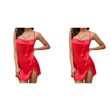 2 Pack Silk Strap Neck Dress Satin Underwear Sleepwear Cowl Mini Women Nightdress Underwire Lingerie Valentines Day Lingerie plus Size Rhinestone Stockings for Women Lingerie Sparkly Lingerie