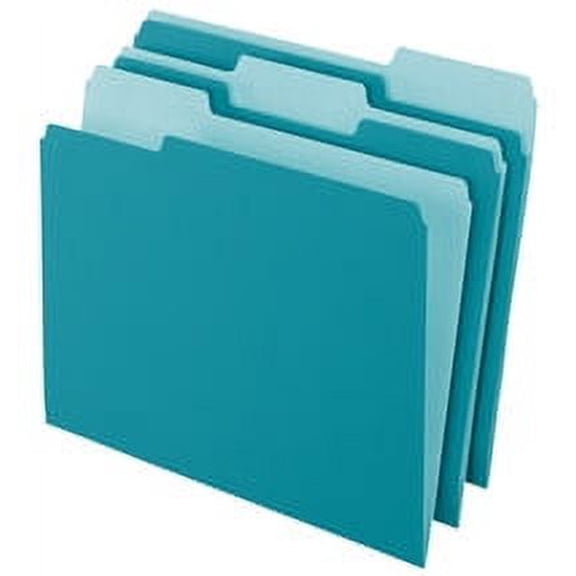 "Colored File Folders, 1/3-Cut Tabs, Letter Size, Teal/light Teal, 100/box | Bundle of 5 Boxes"