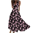 thumbnail image 2 of Leesechin Breast Cancer Awareness Dresses Women's Pink Ribbon Butterfly Print Dress Sleeveless Long Skirt, 2 of 5