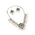thumbnail image 5 of Retro Necklace Earring Set Gifts Trendy Gorgeous Vintage Pendant for Party Women Rhombus Green, 5 of 8