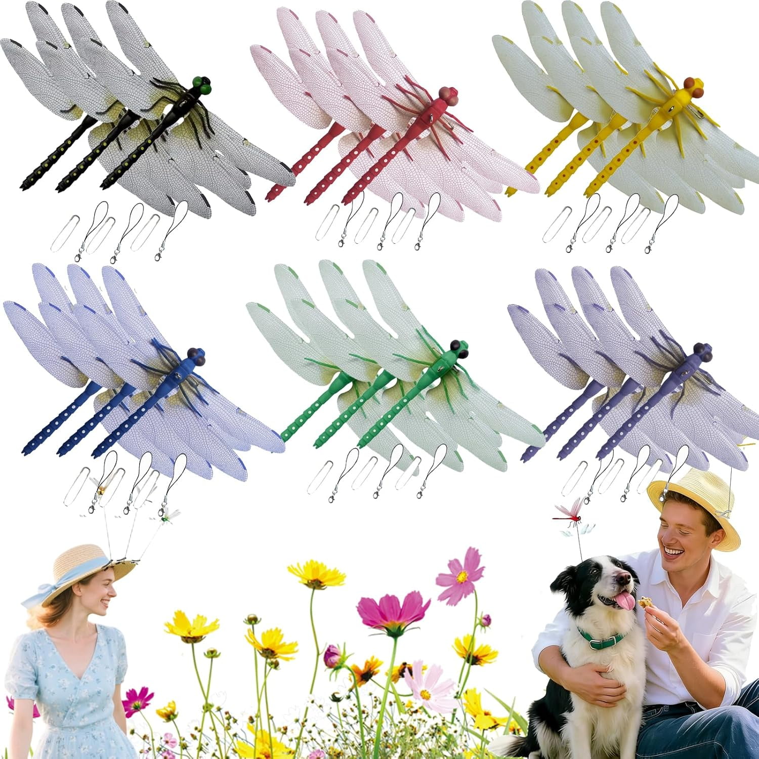 Dragon Fly Clips for Bugs Repellent, 3D Fake Dragonfly Clips to Keep Bugs Away, Clip on Dragonfly for Bugs, Waterproof Dragon Fly Clip Outdoor Hanging Ornament & Garden Decor (18Pcs)