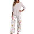 thumbnail image 4 of Two Piece Sets for Women Lounge 3/4 Length Sleeve Womens Tops Graphic Pants Summer Outfits Light Gray M, 4 of 6