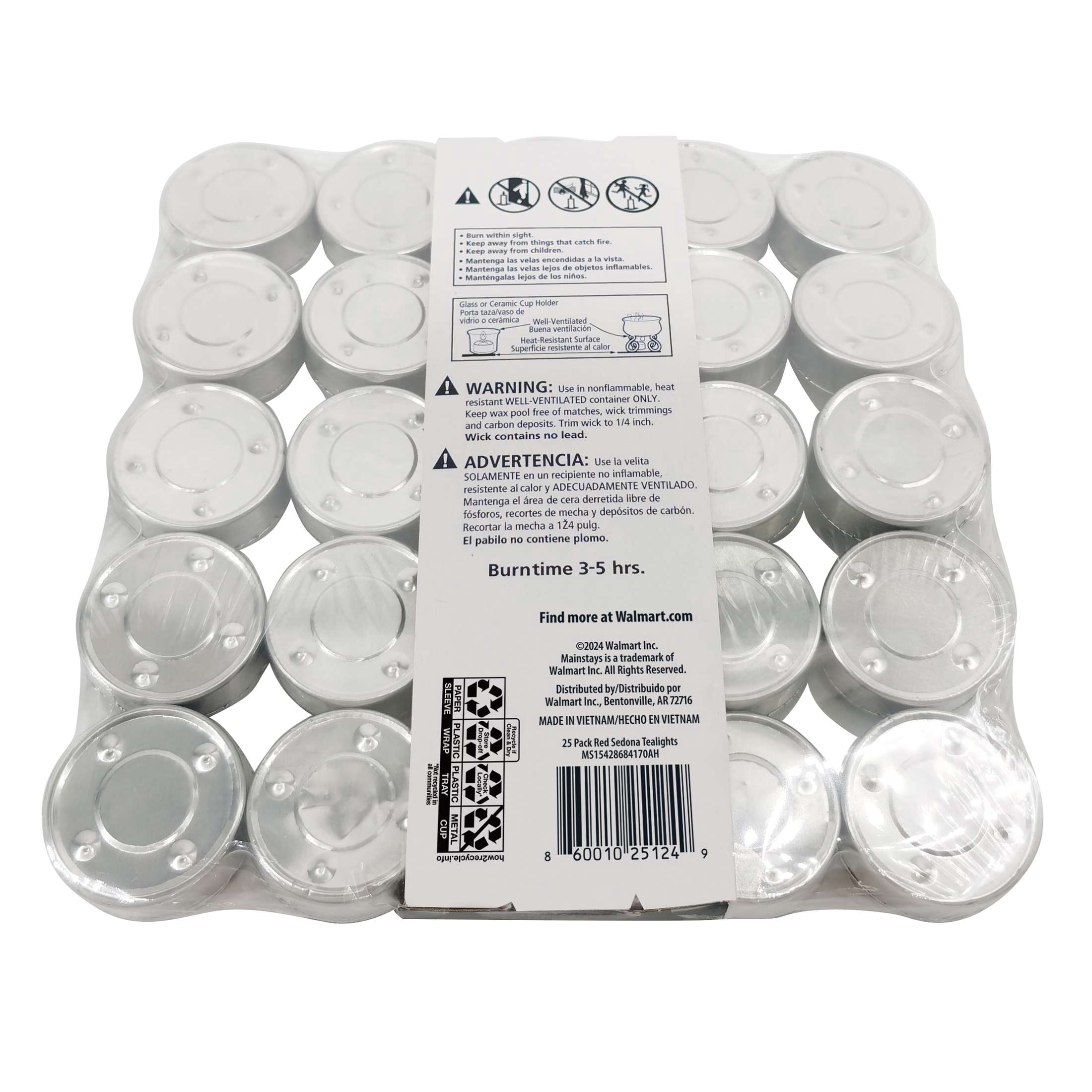 Mainstays Red Unscented Tealight Candles for Indoor/Outdoor Use, 25 Count