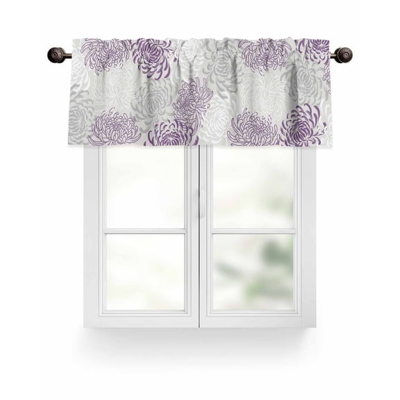 Purple Grey White Floral Kitchen Valances for Windows Abstract Flower Texture Valance Curtains for Kitchen /Living Room/Bedroom/ Bathroom Decor, 54"x18 " ,Rod Pocket 1 Panel,