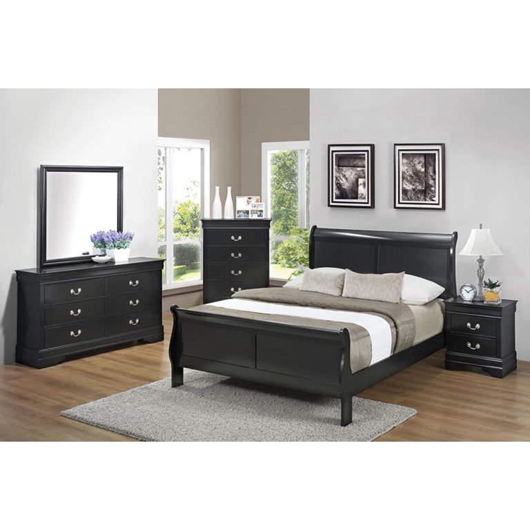 Poundex F9231 Louis Philippe Sleigh Bedroom Set w/ Queen Bed