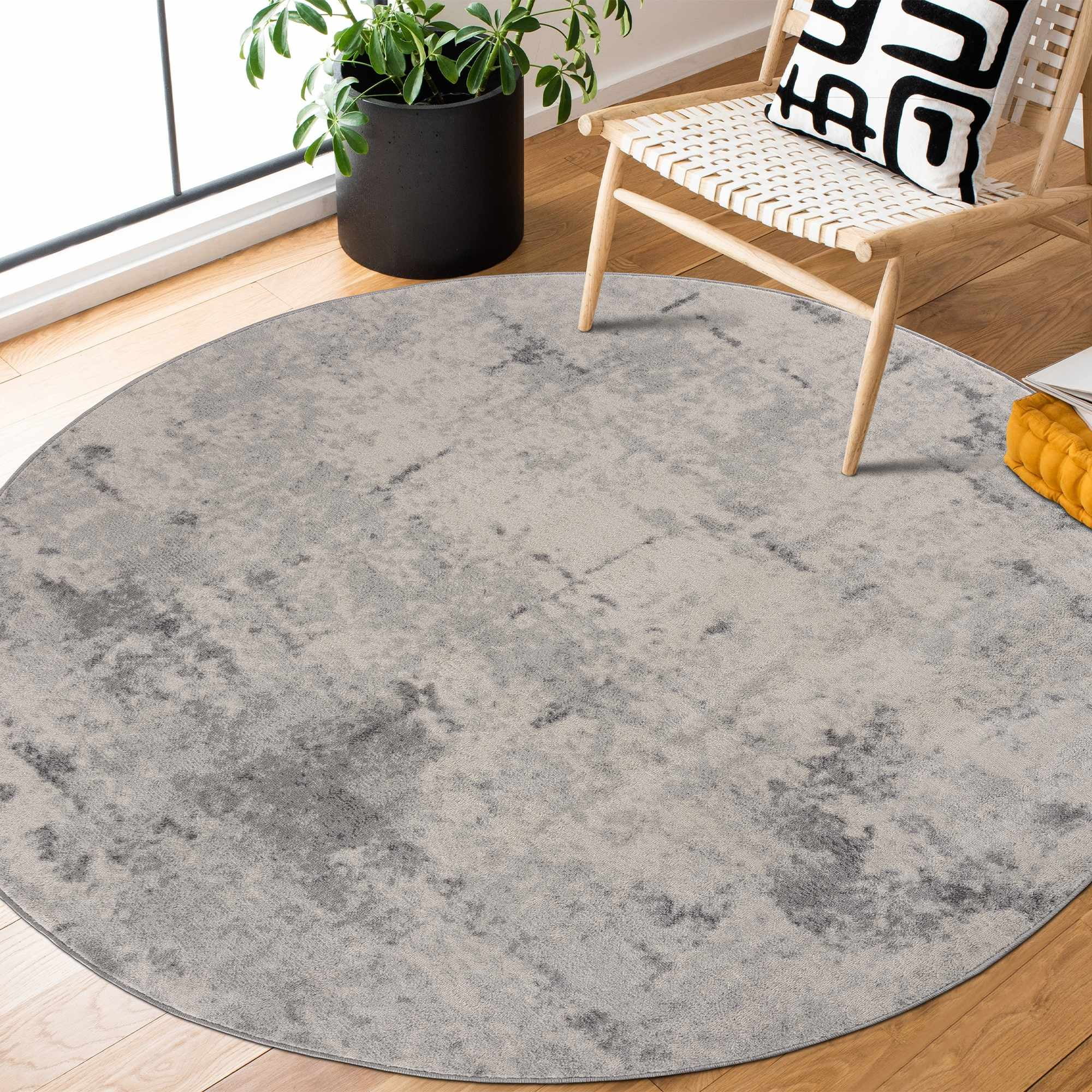 Hauteloom Tigris Collection ANI Transitional Modern Farmhouse Living Room Bedroom Area Rug - Contemporary Distressed - Boho Abstract - Ivory, Beige, Gray - 5'3" x 7'