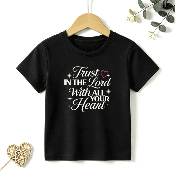 Girls Graphic Tees Trust In The Lord Kids T Shirt Christian Faith 100% Cotton Short Sleeve Soft Tops 4-13Y