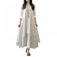 thumbnail image 1 of Femmes Coton et Lin Maxi Robe 2018 Printemps Été Faux Deux Pièces Demi-Manche Robe Irrégulière en Vrac Oversize, 1 of 9