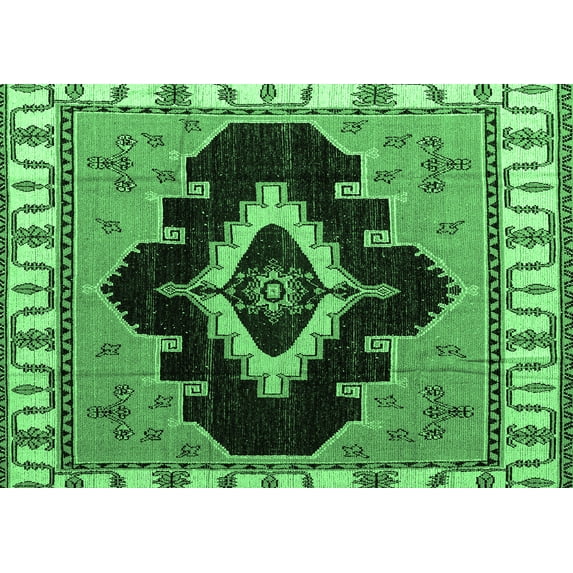 Ahgly Company Indoor Rectangle Abstract Emerald Green Modern Area Rugs, 8' x 12'