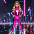thumbnail image 2 of HXWCHs Elegant Court Style Jumpsuit Glossy Leather Unisex Full Bodysuit for Carnival Party Performance 5-6 Years Hot Pink, 2 of 6