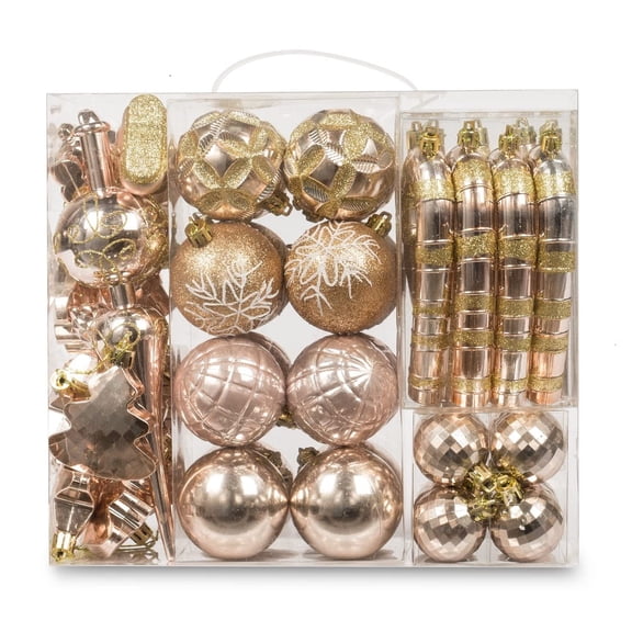 AUXO-FUN 54 Pc Christmas Ornaments Baubles Tree Decoration Champagne Gift Box