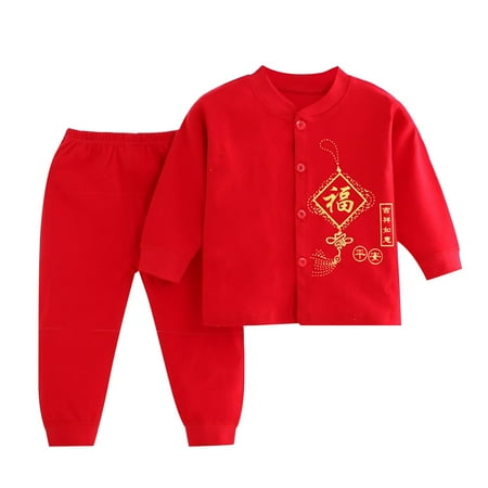 

EnJoCho Children s Trendy Outfit Long Sleeve Red Text Print Buttons Top + Solid Colour Elasticated Waistband Pants Baby Boy New Year s Outfit Baby Kids Party Comfort Clothing Trendy Set