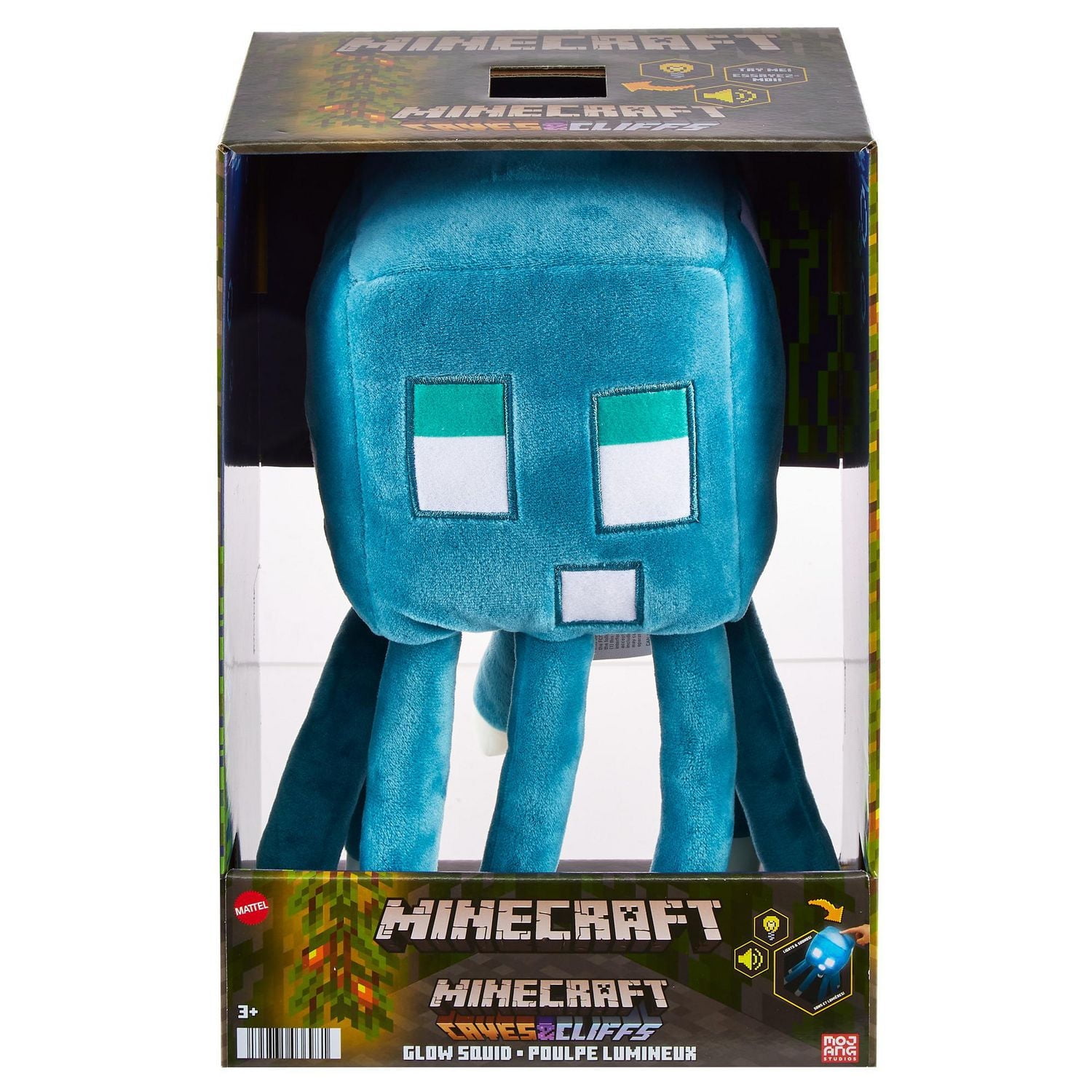 Minecraft Glow Squid Plush Figure with Lights & Sounds, Glows in the Dark