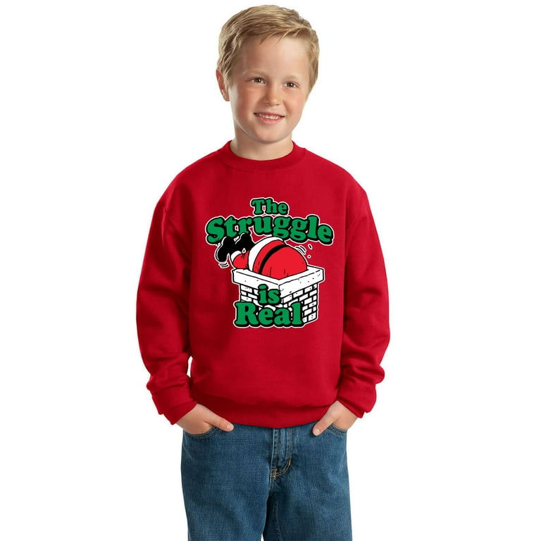 The Struggle is Real Xmas Ugly Christmas Sweater Unisex Boys Girls Crewneck Graphic Sweatshirt Red Medium