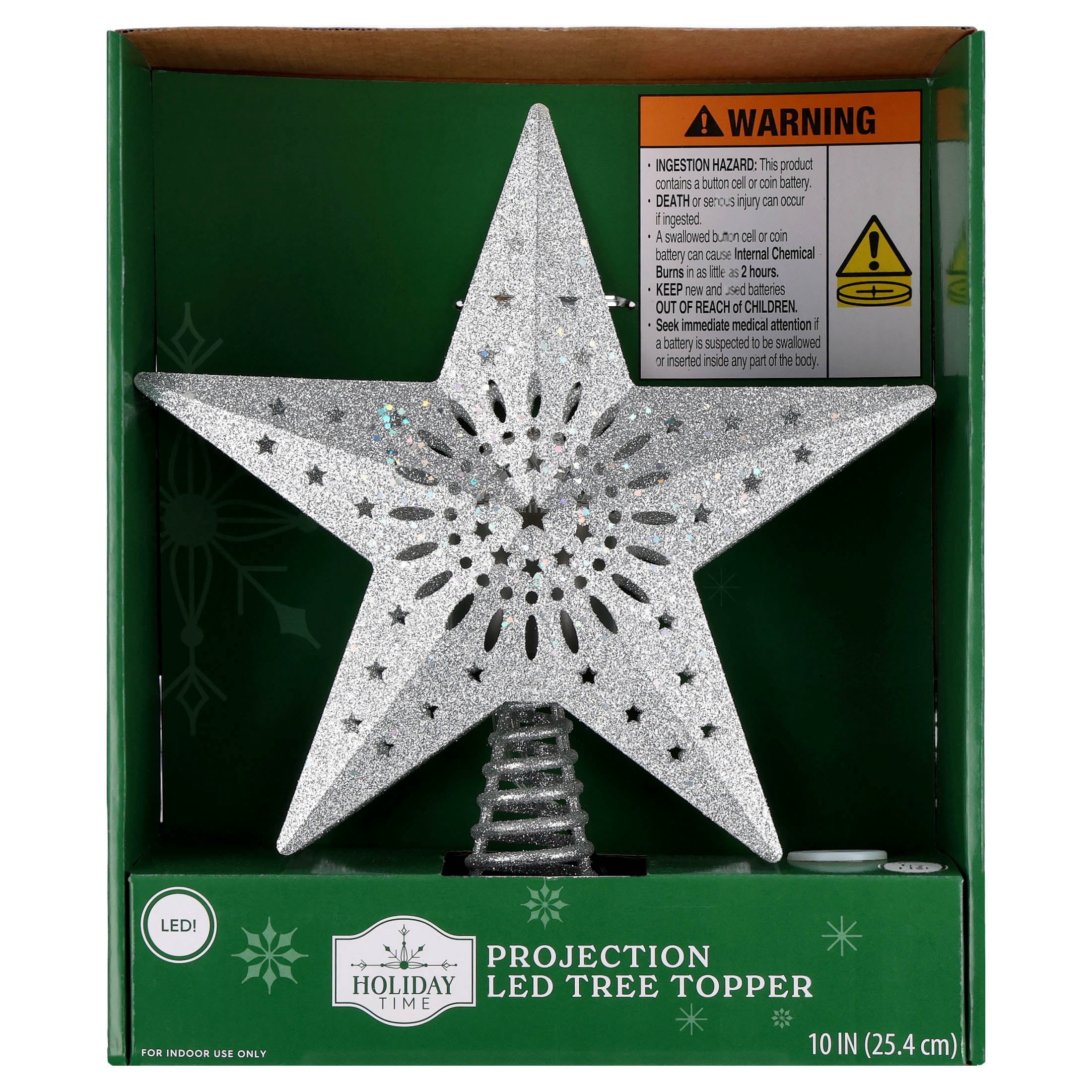 Projection LED Star Christmas Tree Topper, Silver, 10", by Holiday Time