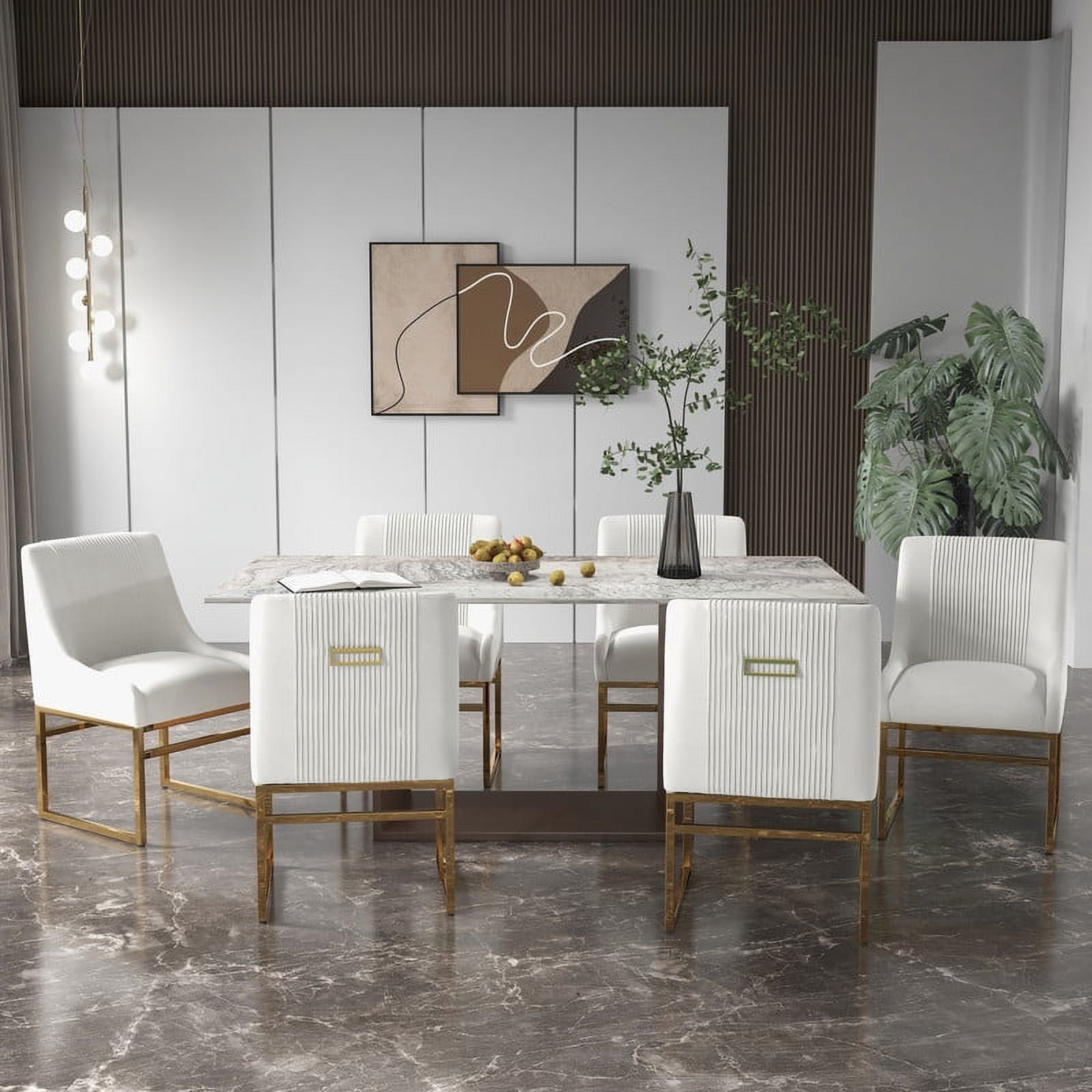 SEYNAR Modern Velvet Upholstered Accent Dining Chairs Set of 8, Kitchen Side Chair with Metal Frame for Living Room