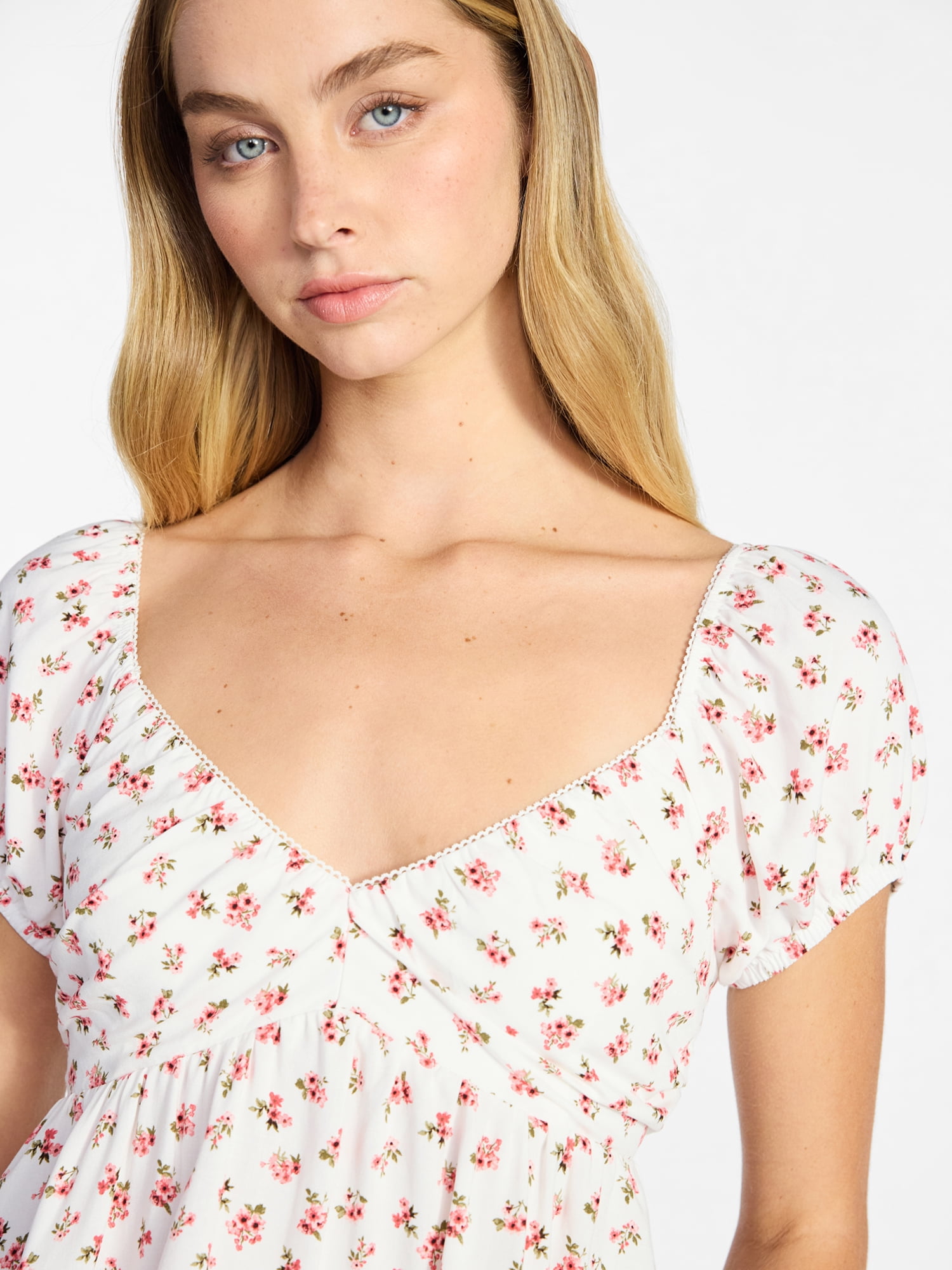No Boundaries Picot Trim Babydoll Top, Women’s XXS-XXL