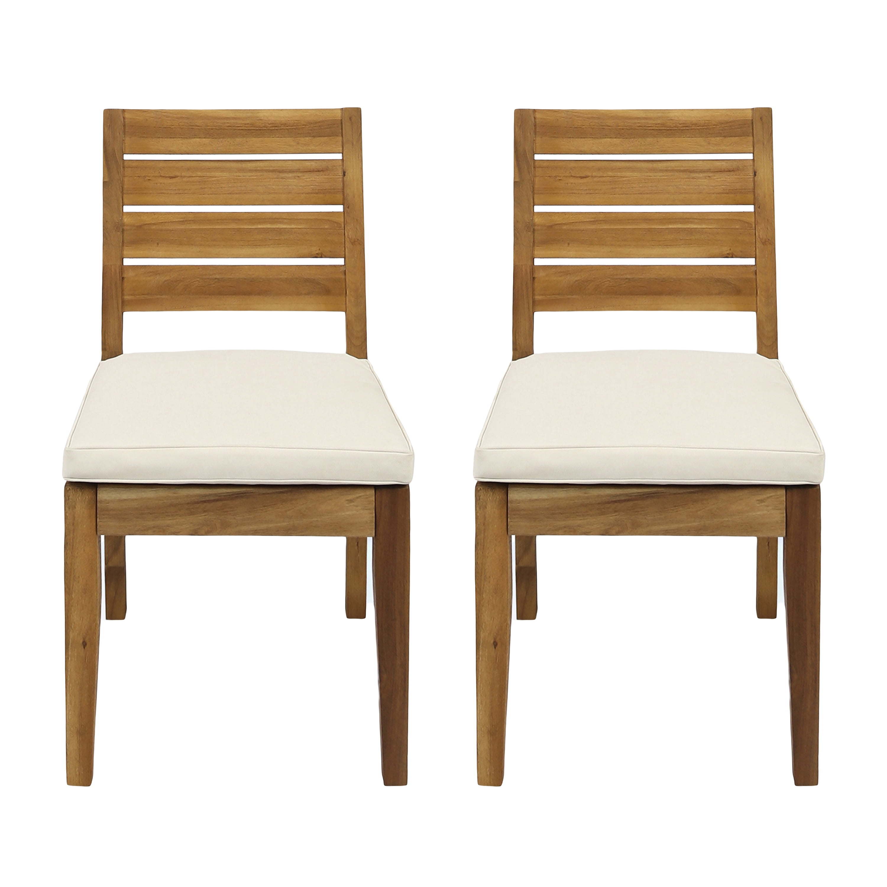 Outdoor Armless Cushioned Dining Chair Set of 2, Simple Household Rest Seats for Patio Garden, Natural and Beige