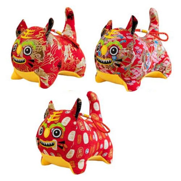 Supply red lantern stretch fabric stamping new year chinese new year Hemousy 3PCS Tiger Plush Toy Ornament, Stuffed Animal Pendant Ornament