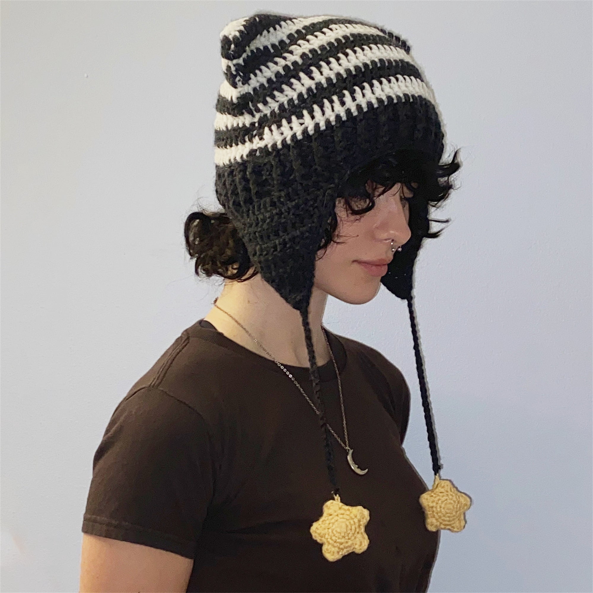 Bonnet Goth à Oreilles De Chat Avec Chaîne - Taille Unique Pour Femmes - Style Punk Y2K