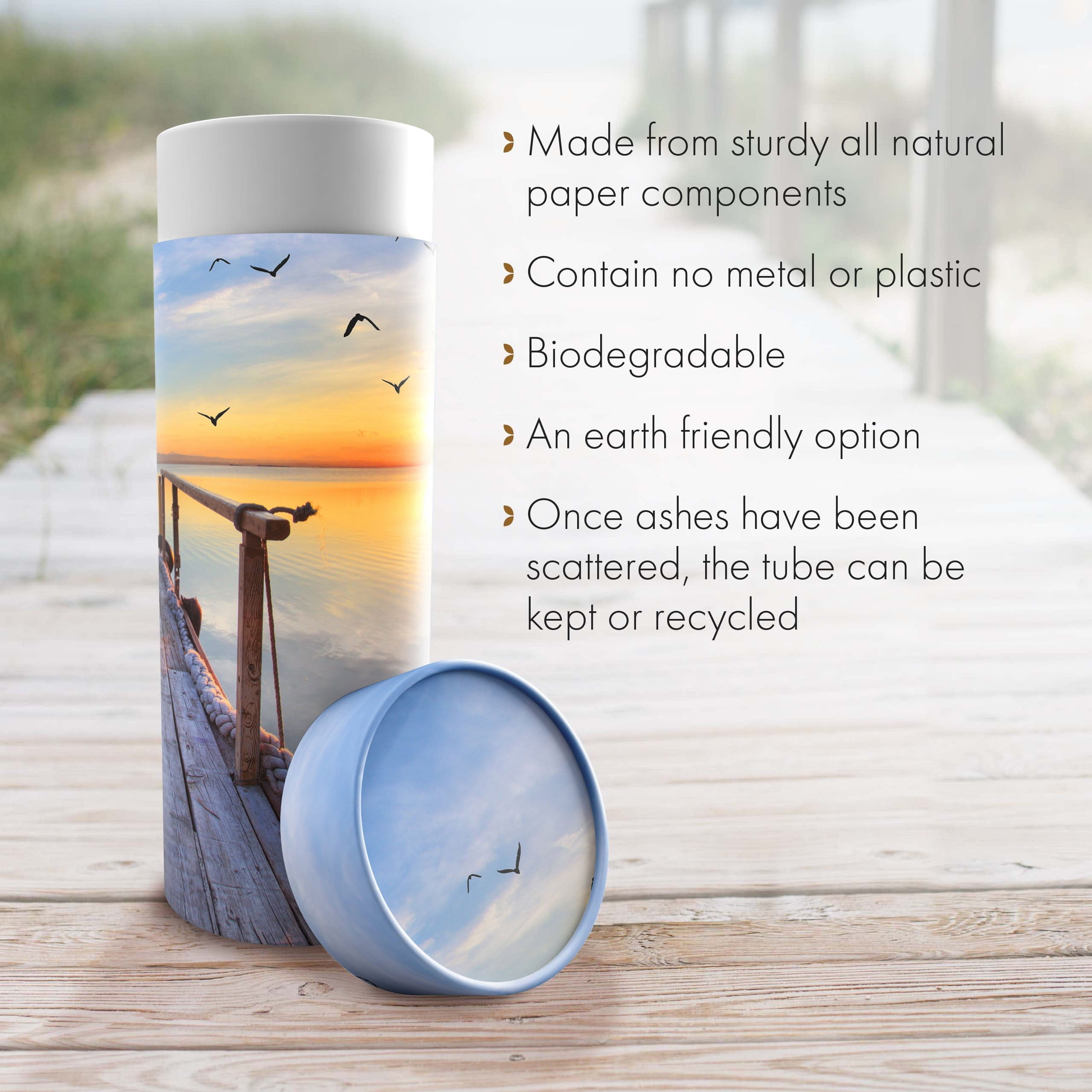 Beautiful Scenes - Dock of the Bay Scattering Urn - Biodegradable Urns for Human Ashes Adult for Funeral, Burial, Niche, or Columbarium Cremation - Urns for Adult Ashes - Scattering Urns - Large