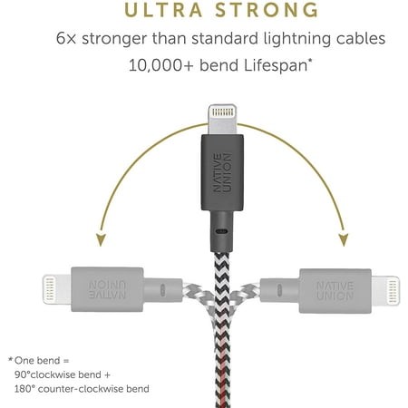 Native Union Belt Cable XL - 10ft Ultra-Strong Reinforced USB-A Charging Cable (Zebra)