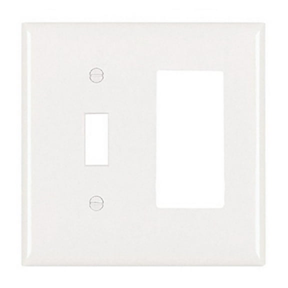 Pass & Seymour Legrand TP126-W 2-Gang Combination Toggle Switch Decorator GFCI Rocker Switch Wall Plate, Trademaster Size, Unbreakable Nylon, White