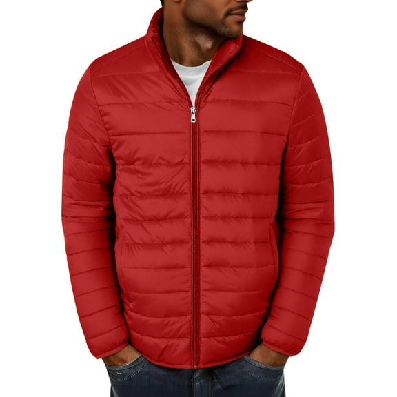 LNWUY Men's Lightweight Puffer Jacket Winter Quilted Puffy Jackets Solid Color Warm Water-Resistant Windproof Insulated Coats Red M
