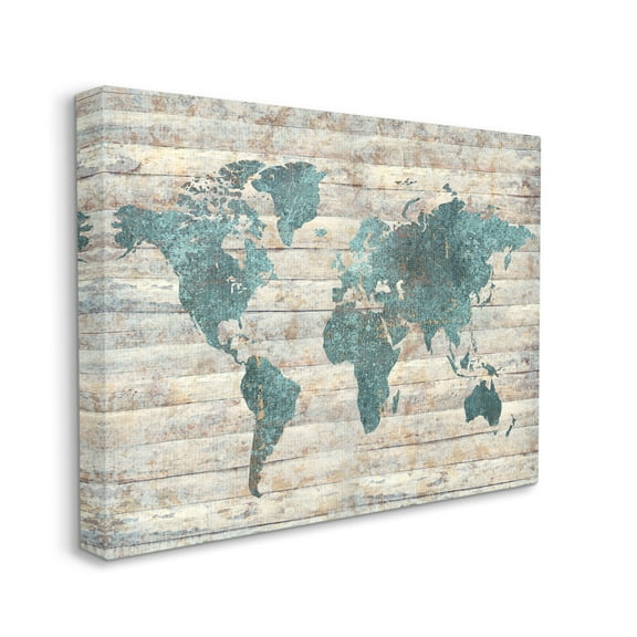Stupell Industries Intriguing Blue Patterned Map on Rustic Design Designed by Ziwei Li