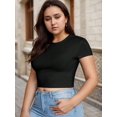 thumbnail image 4 of Am Direct Plus Size Women's Solid Color Round Neck Slim Short Short Sleeve T-Shirt, 4 of 5