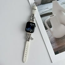 Dwitch Leather silver Vintage Strap for Apple Watch 42/44/45/49mm, Lightweight for Women Handmade Metal Beaded Wristband Jewelry Bracelet Strap for iWatch Series 9 8  6 3 2 SE Ultra,White