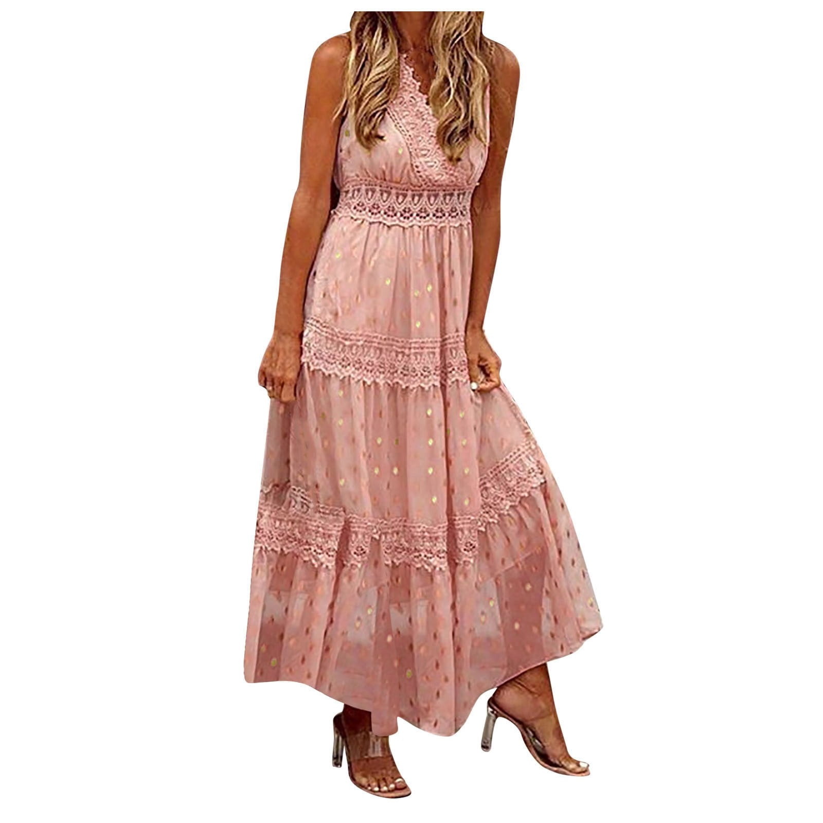 Ierhent Dresses for Women 2031 Casual Women's Plus Size Casual Dresses Short Sleeve Dress with Pockets(Pink,XL)