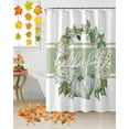 thumbnail image 2 of Fall Shower Curtain Leaf Pumpkin Wreath Bathroom Curtains with Hooks, Waterproof Fabric Green Stripe Thanksgiving Bath Shower Curtains Set for Bathroom Bathtubs Decor 72x72 Inch, 2 of 7