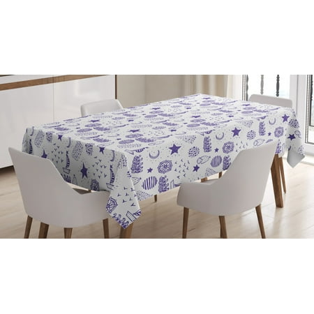 

Nautical Tablecloth Hand Drawn Boat Stars Flying Gulls Crescent Moon Shell Waves Kids Girls Cute Pattern Rectangular Table Cover for Dining Room Kitchen 60 X 84 Inches Purple by Ambesonne