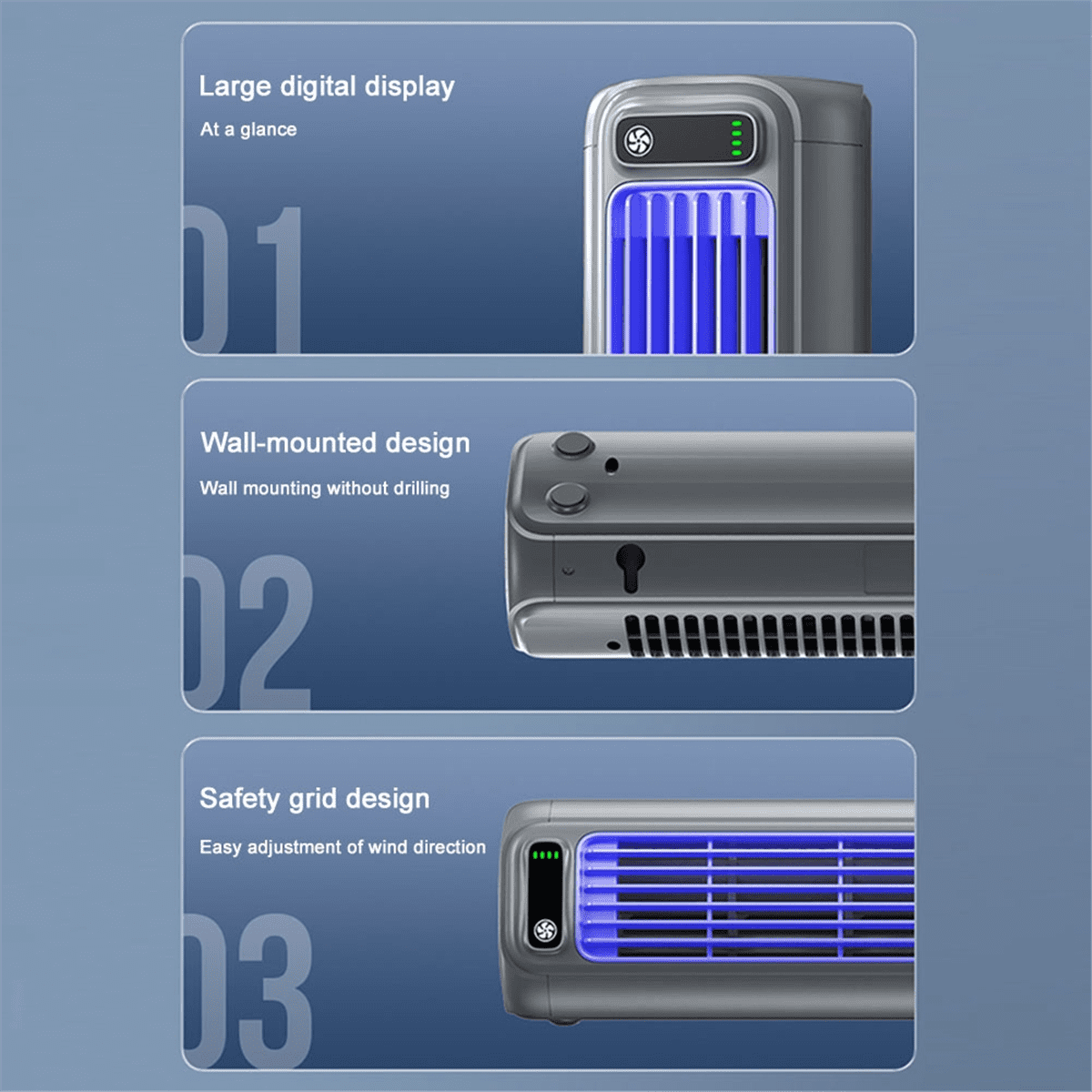 Portable Air Conditioning Cooling Fan Multiple Adjustable Gears Home Office Kitchen Cooling Fan Home Wall Mounted Fan,1*Fan 1*Data cable 2*Hook