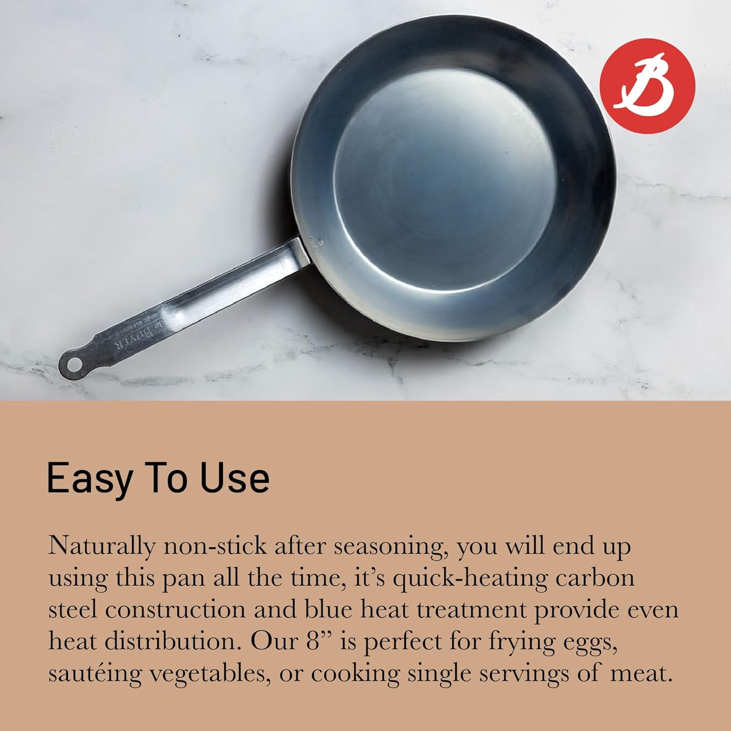 Blue Carbon Steel Fry Pan 8 Inch - Professional Non-Stick Cookware for High Heat Cooking