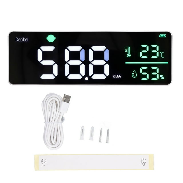 Medidor de nivel de sonido para colgar en la pared Pantalla LED grande de 11 pulgadas Medidor de temperatura y humedad para el aula