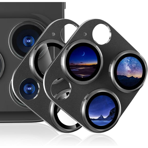 2 Pack Camera Lens Protector for iPhone 15 Pro - iPhone 15 Pro Max, Alloy Metal 9H Tempered Glass Camera Screen Cover, Anti-Scratch Full Coverage Protection, Case Friendly, Black