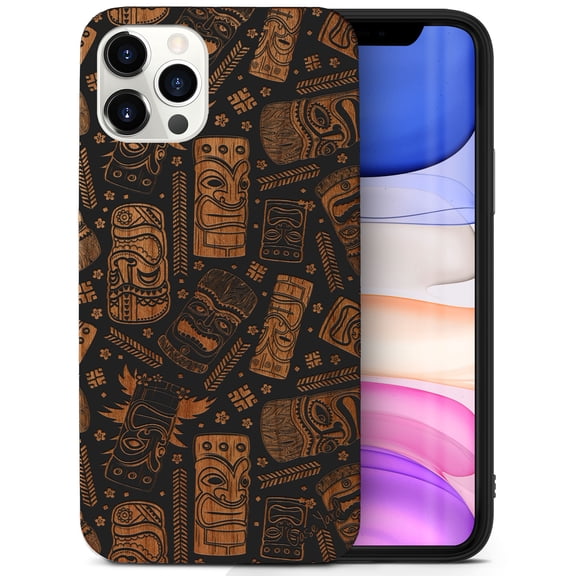 Case Yard Wooden Case for iPhone-12-Pro-Max Soft TPU Silicone cover Slim Fit Shockproof Wood Protective Phone Cover for Girls Boys Men and Women Supports Wireless Charging Mask Design