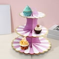 thumbnail image 6 of Three Tier Paper Foil Cake Stand Petal Light Rose Pink Party Celebration Dessert Display 11.93 Inch, 6 of 6