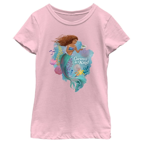 Girl's The Little Mermaid Ariel Curious & Kind  Graphic Tee Light Pink Large