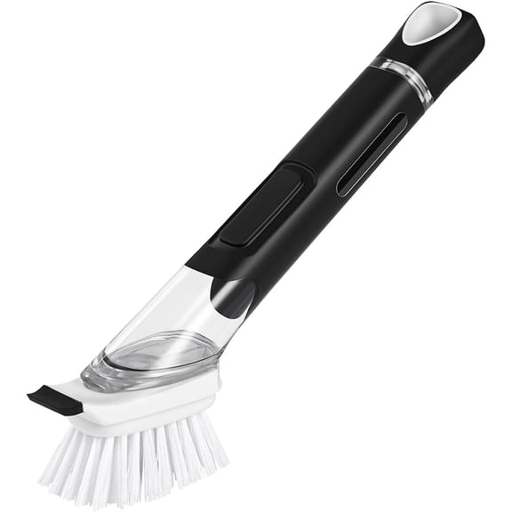 Januofit  Dish Brush, Dish Cleaning Brush with Stainless Steel Handle and Replace Head Kitchen Dish Scrub Brush with Soap Dispenser for Pot Sink Pan Cleaning, Black